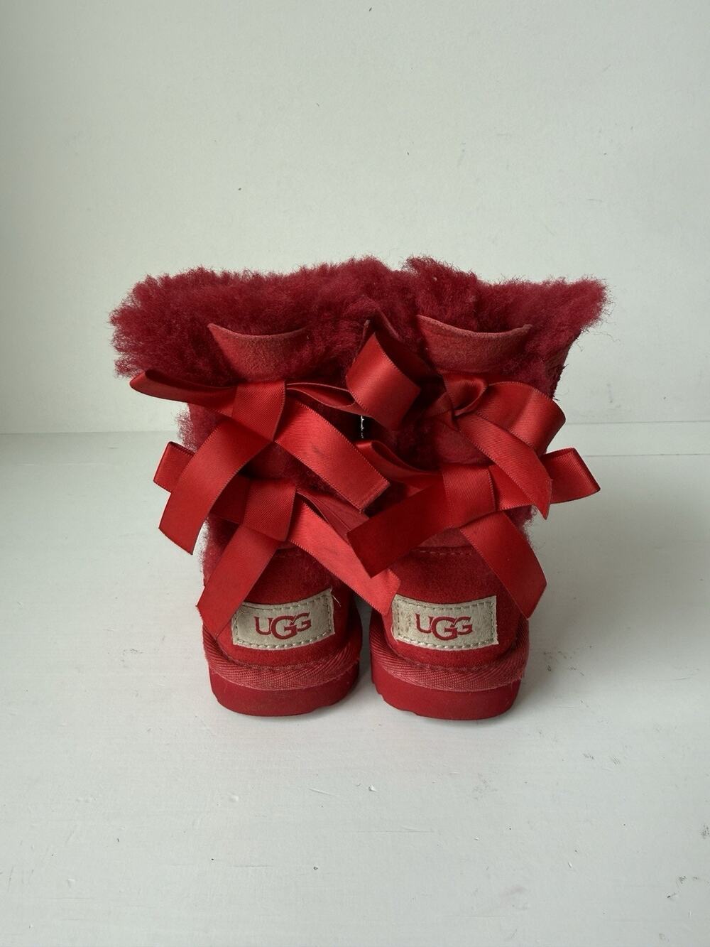 UGG Bailey Bow Boots Toddler Girls 7 Red Suede Sheepskin Fur